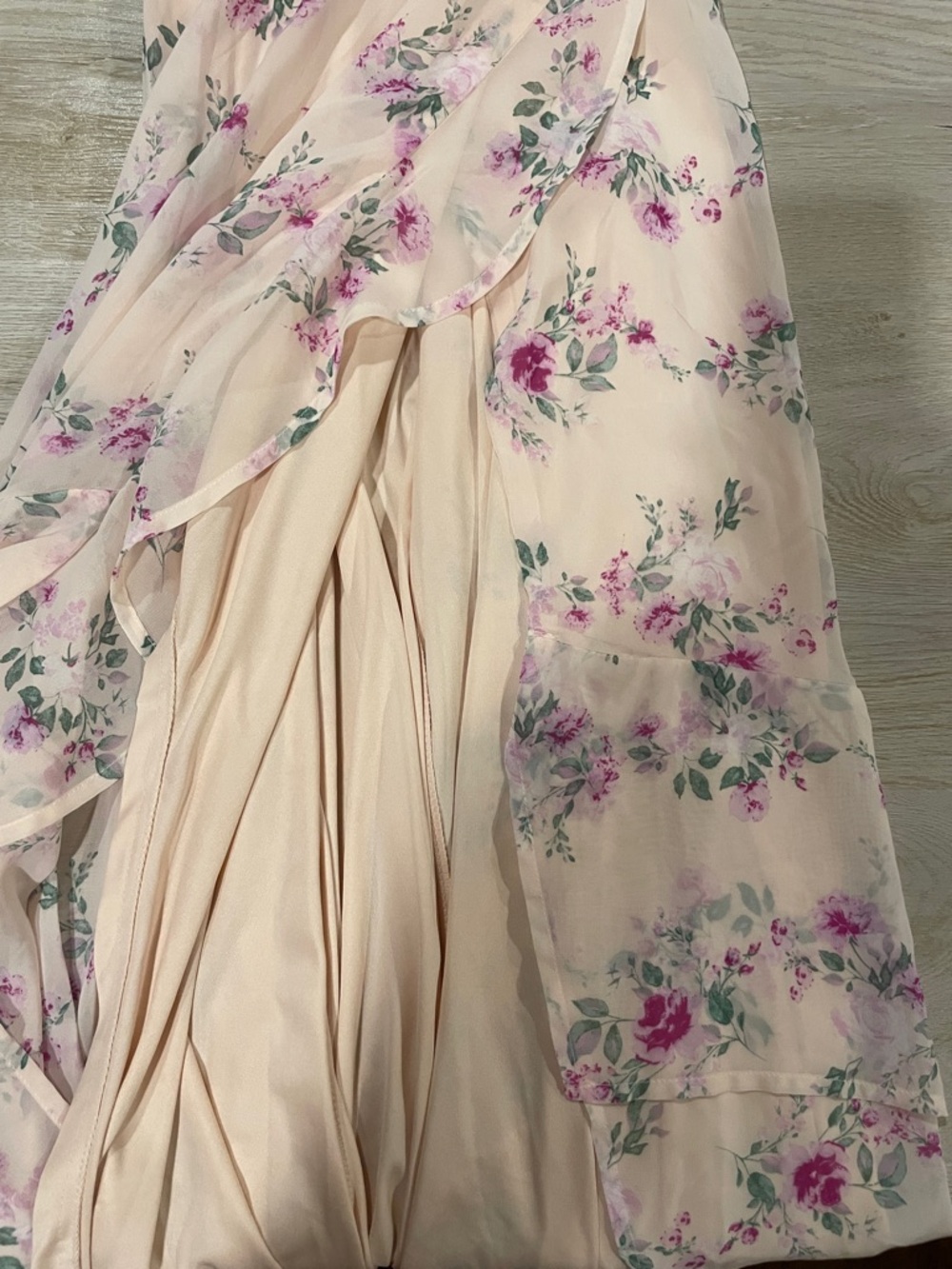 Lulu’s Sleeveless Cream Floral Wrap Maxi Dress with Ruffle Hem - Picture 5 of 5